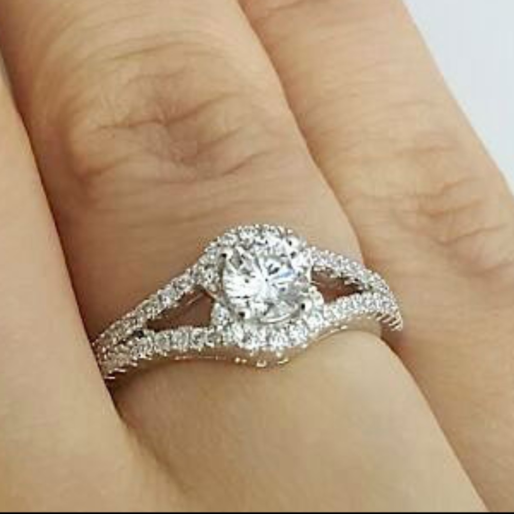 925 Silver Round Cut Split Shank CZ Engagemen